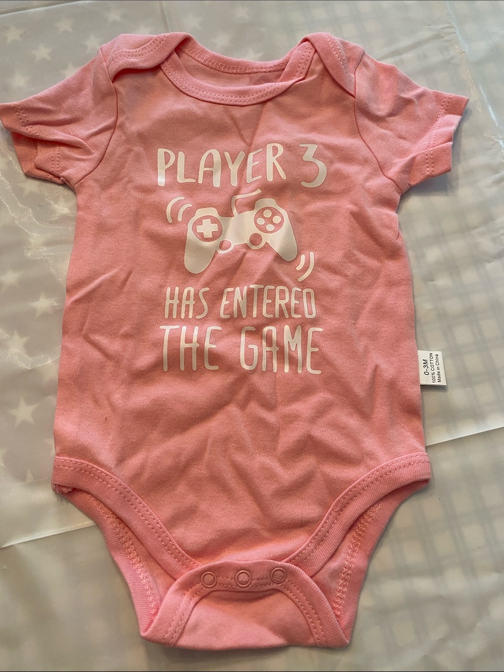 Pink "Player 3 Has Entered The Game" Baby One-Piece